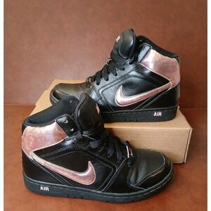 Nike Air Women Sz 7 Black Pink Metallic Swoosh High Athletic Sneaker Shoes #1348